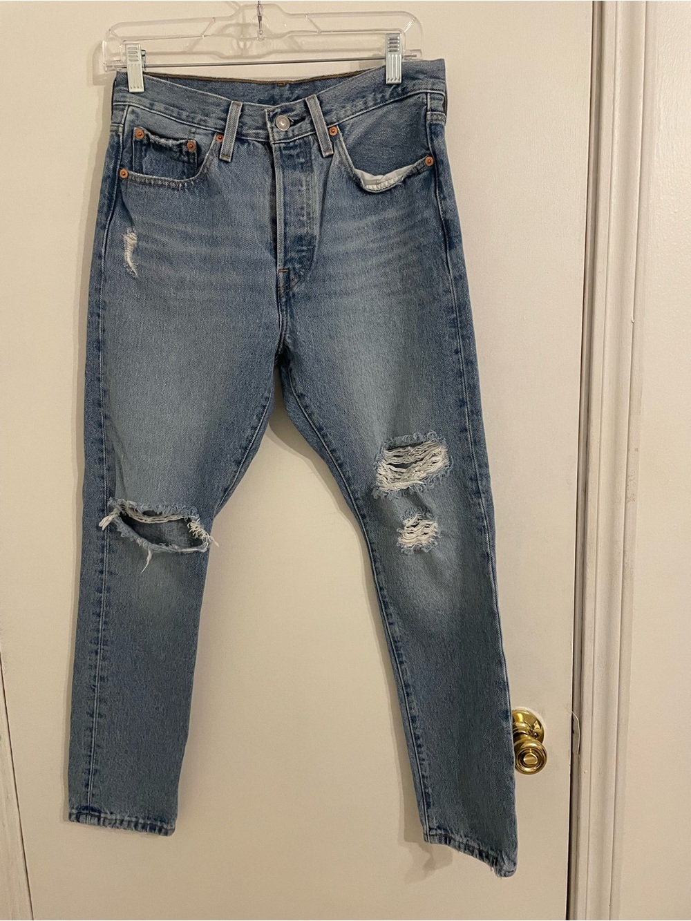 Levi's Light Blue Straight Leg Distressed Jeans